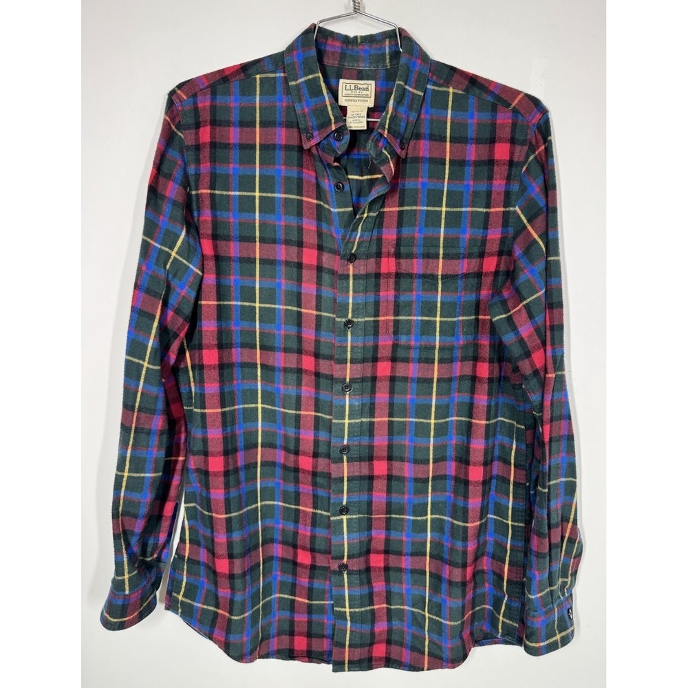 LL Bean Slightly Fitted Plaid Flannel Long Sleeve Button Down Shirt Men's M Tall